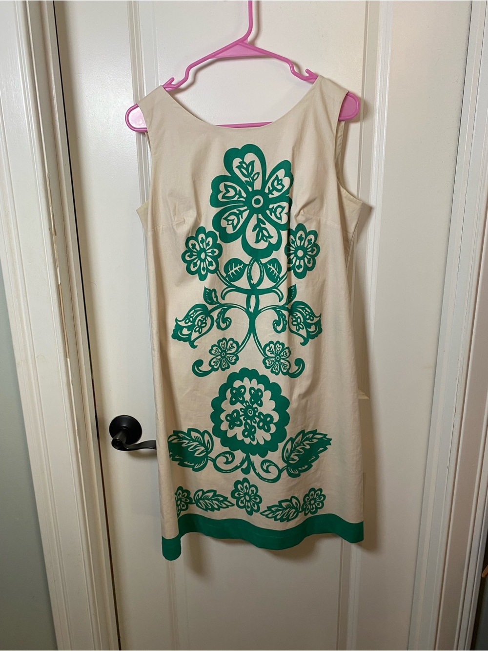 Boden Cream Shift Dress with Green Floral Motif